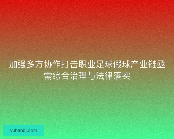 加强多方协作打击职业足球假球产业链亟需综合治理与法律落实